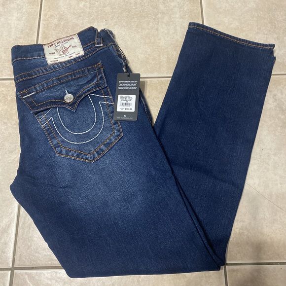 $199 NEW True Religion Ricky Big T Flap 34x32 Straight Jeans Dark Glacial - Picture 1 of 12